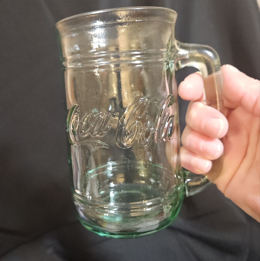 Vintage Coca-Cola Coke Green Clear Glass Mug with Handle